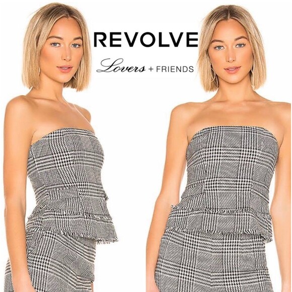 Lovers + Friends Kendra Strapless Tweed Houndstooth Top size XXS - Picture 1 of 8